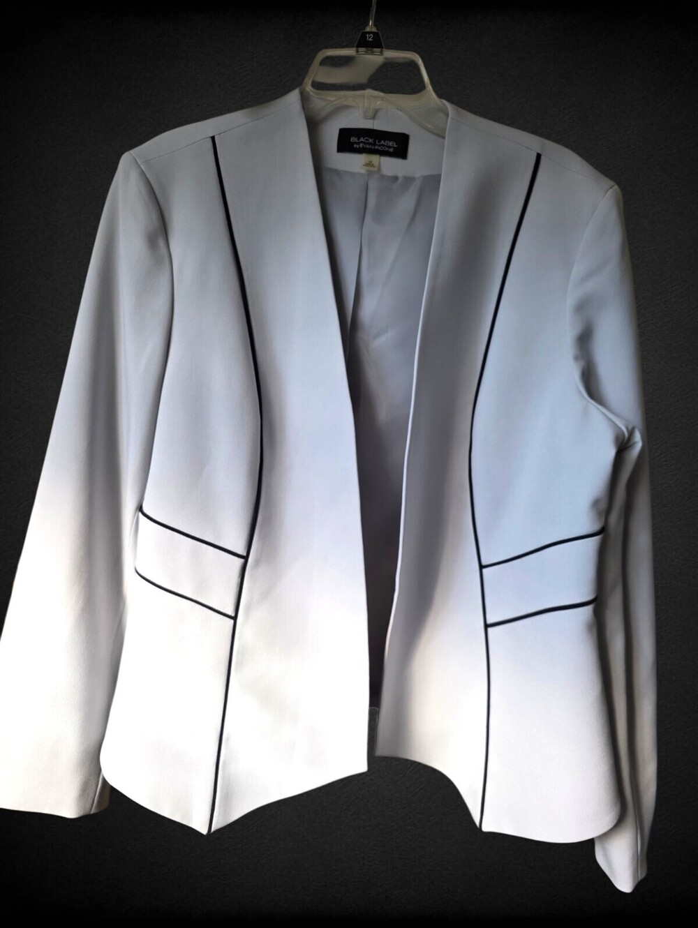 Black Label by Evan-Picone Light Gray Open Front Blazer Contrast Office Jacket